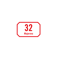 Domovní číslo s textem,PLZEŇSKÁ NORMA, červený rámeček do kraje, bílá, 33 x 21 cm, 2 řádky