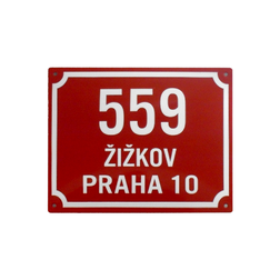 Smaltovaná cedule číslo popisné 32 x 25 cm červená, pražská norma