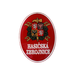 Smaltovaná cedule Hasičská zbr. se znakem, malý ovál 40 x 55 cm, bombírovaná,  červená
