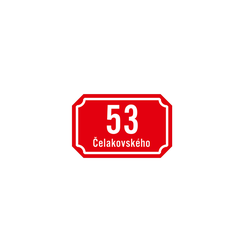 Domovní číslo s textem PLZEŇSKÁ NORMA, rámeček s obloučky, červená, 33 x 21 cm - 2 řádky